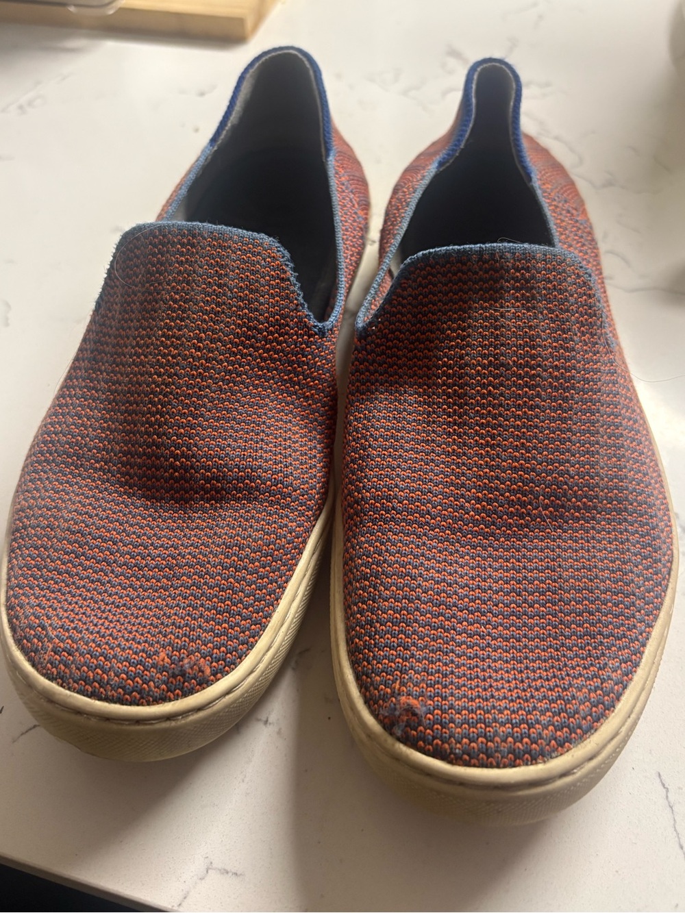 Rothy's Two-Tone Rust and Blue Slip-On Sneakers